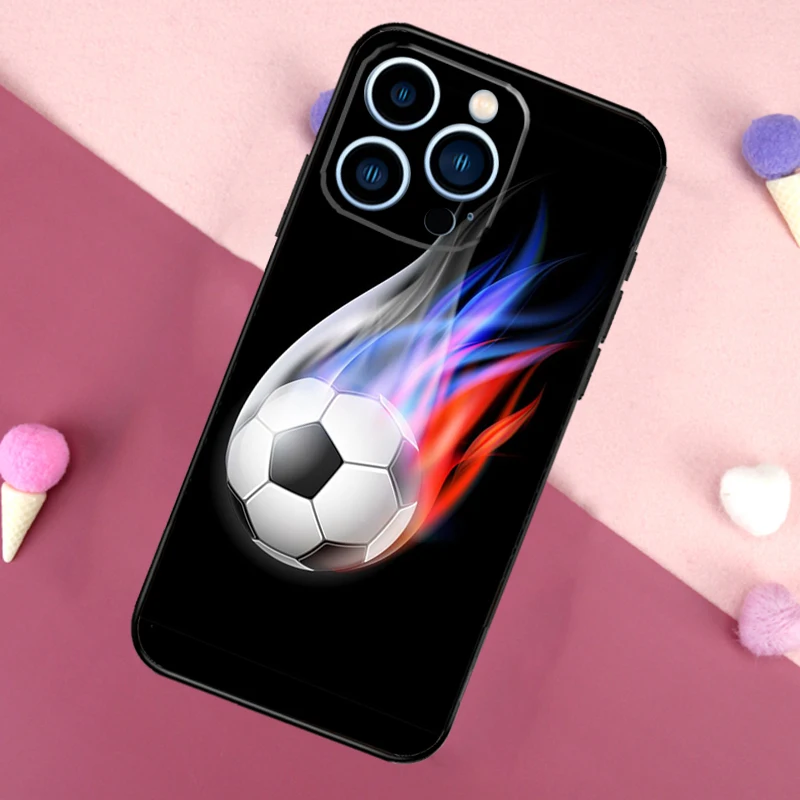 Fire Football Soccer Ball Phone Case For iPhone 16 15 14 12 11 13 Pro Max Cover on iPhone 16 15 13 Mini X XS Max XR Coque