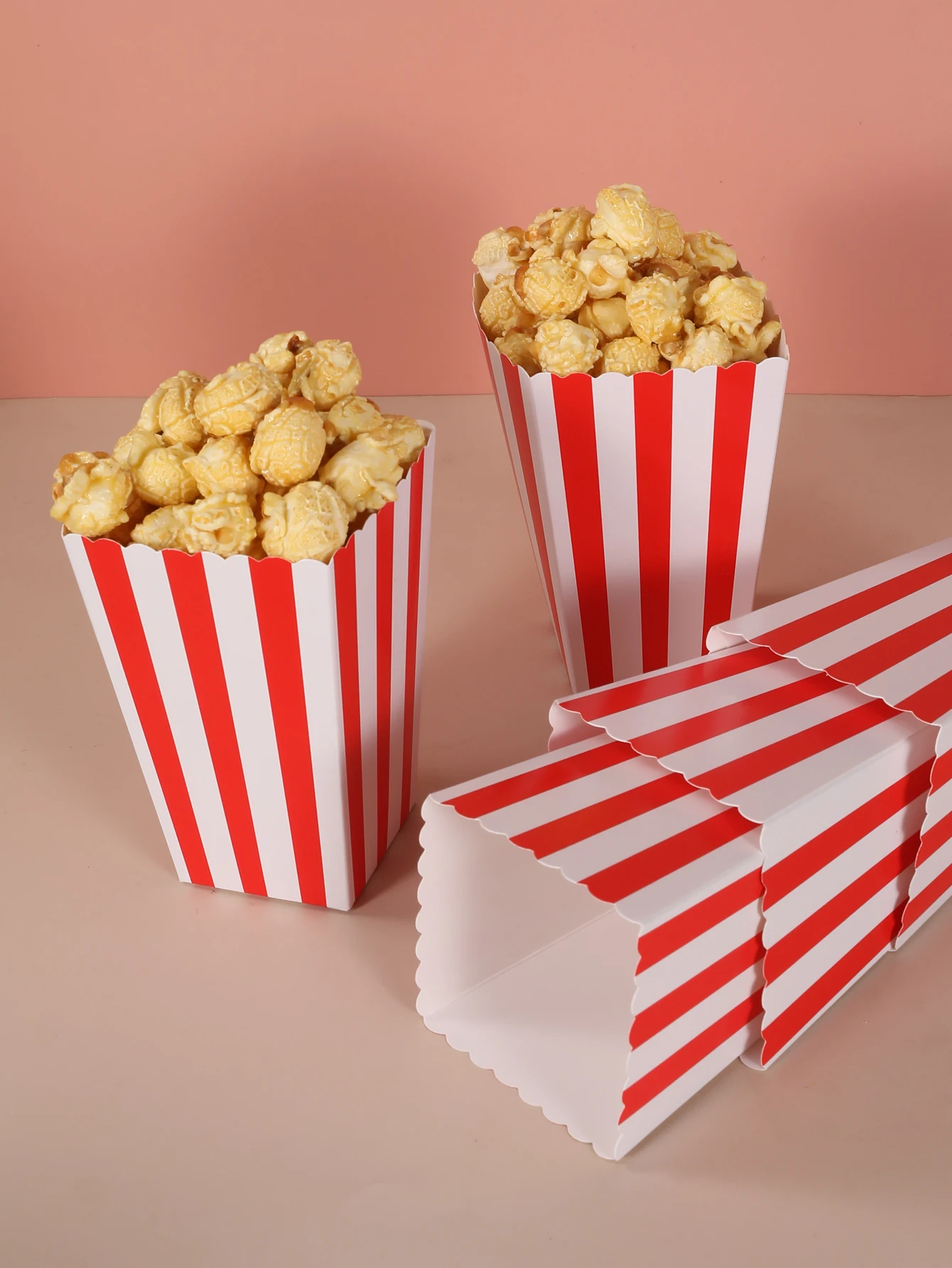 12pcs Rose Gold Pink Stiff Paper Mini Party Popcorn Boxes Pop Corn Candy Sanck Favor Bags Wedding Birthday Movie Party Tableware