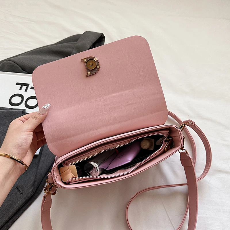 Retro Solid Color Shoulder Bags for Women 2024 Winter PU Leather Lady Underarm Bag Vintage Handbags and Purses