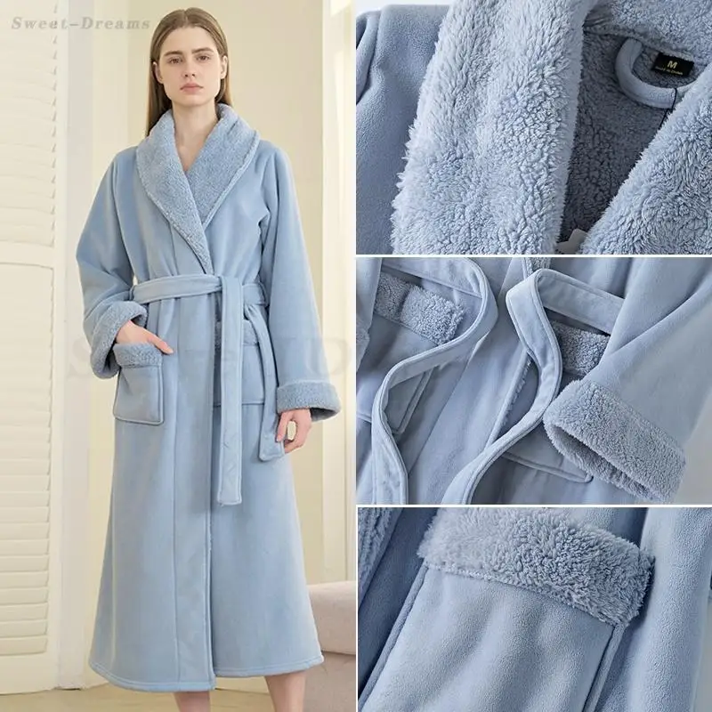 

Large Size Female Long Nightgown Thickened Coral Fleece Sleepwear Robe Winter Warm Home Clothes Sexy Bathrobe Kimono Lingerie
