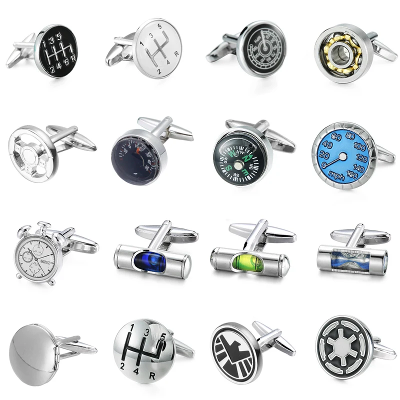 Men's French shirt cufflinks car gear alarm clock speedometer level instrument fashionable brand French cuffbutton design