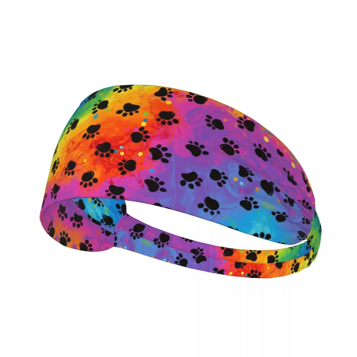 Custom Rainbow Animal Footprint Dog Paw Prints Headband Women Men Non Slip Moisture Wicking Workout Sweatband for Football