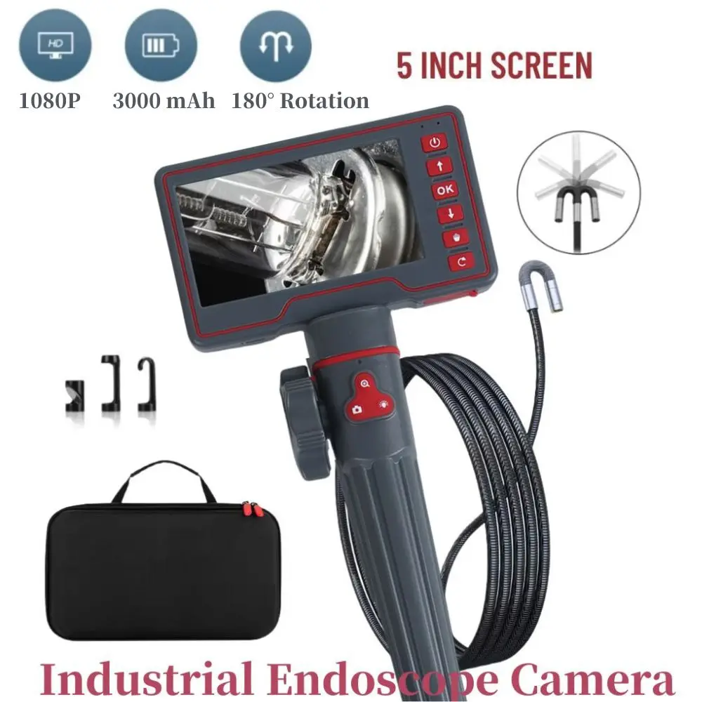 

6mm 8.5mm 360° Steering Industrial Endoscope 3m 5m 1080P Articulating Borescope 5.0 " Screen for Car Sewer Inspection Carry Case