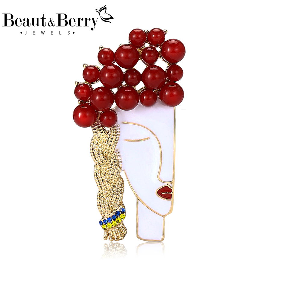  Beaut&Berry Unique Creative Rhinestone Lady Brooches for Women Characters Pins Casual Party Accessories Gifts Friends Decoration 