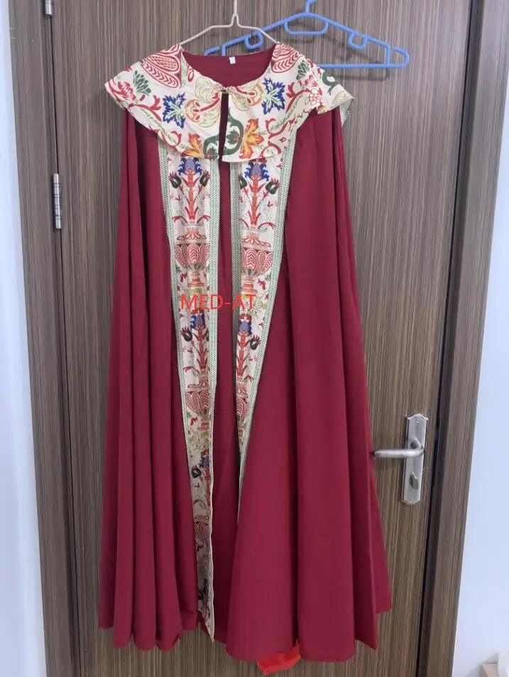 Impressão digital medieval retro igreja xale manto para o homem sacerdote cavaleiro monge capa de oração halloween carnaval festa cosplay traje