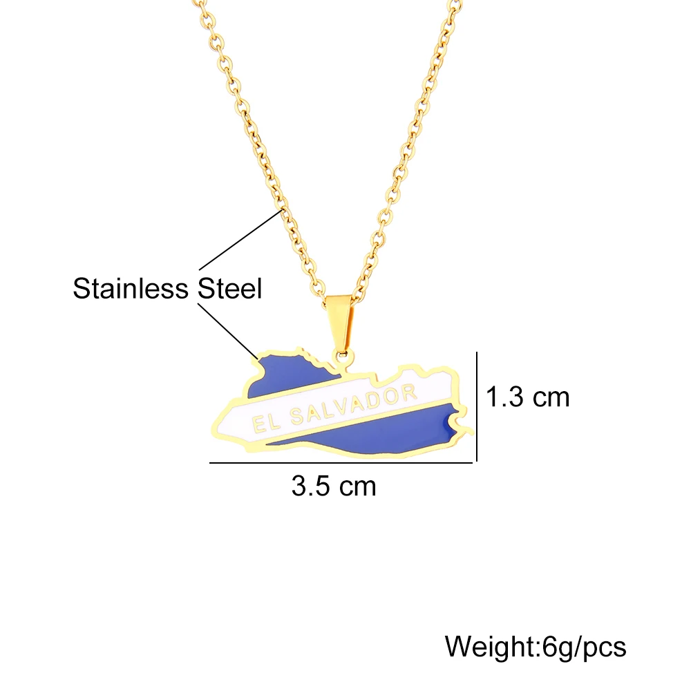 El Salvador Map Coloured Flag Pendant Necklace Stainless Steel For Women Girls Gold Silver Color Charm Fashion Jewelry Gift