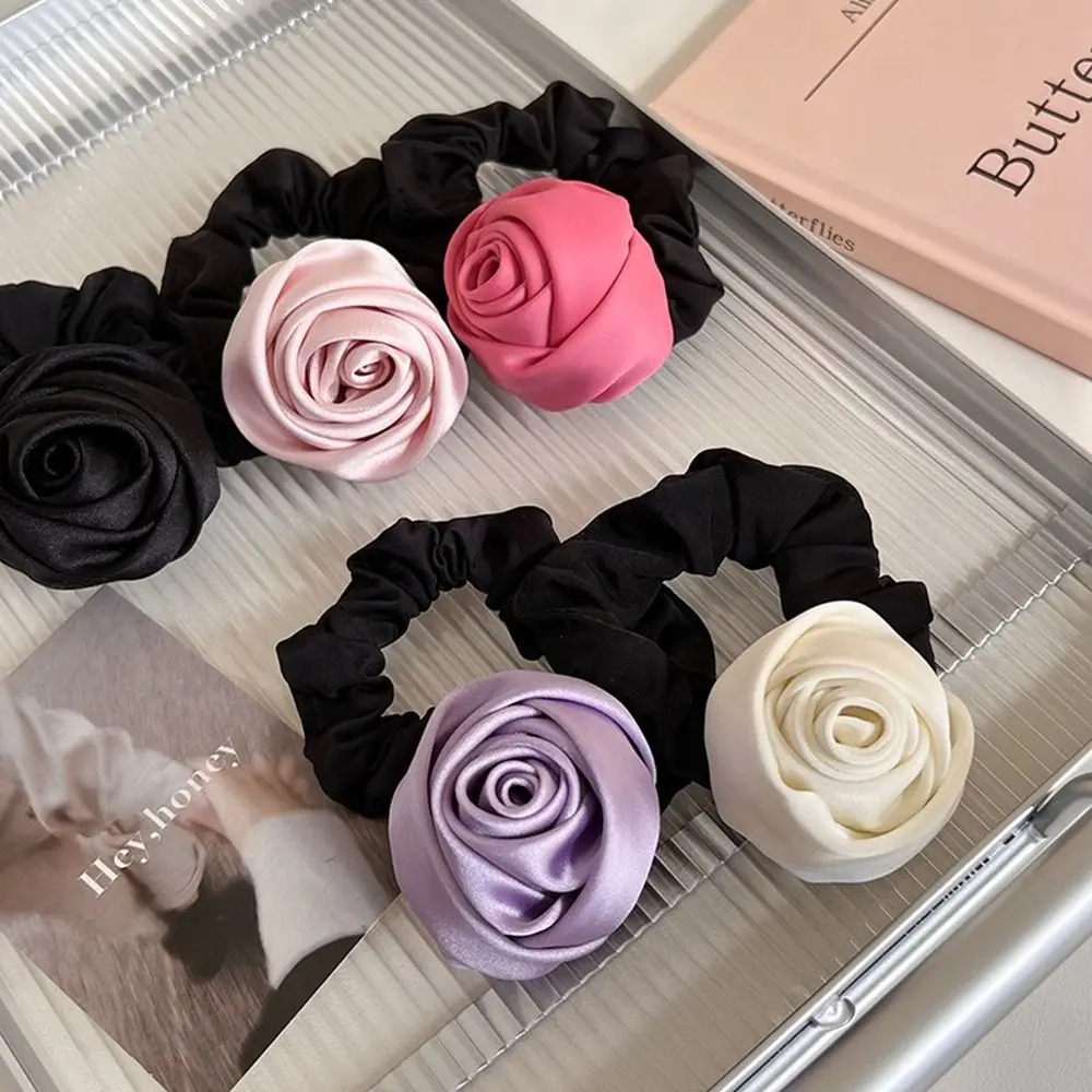 ดอกไม้ Rose เชือกผมสไตล์เกาหลีผม Tie ผ้าไหมซาตินเชือกผม Headwear ผู้หญิงอุปกรณ์เสริมผมวงยืดหยุ่นผมสาว