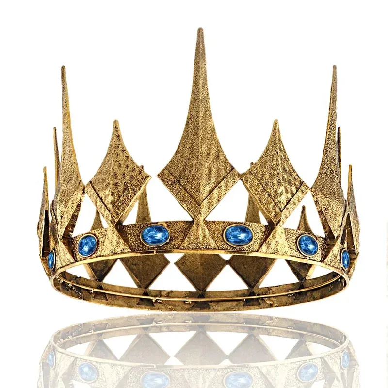 

Baroque Big Round Metal Crown With Imitation Gem Royal Ball Party Tiara