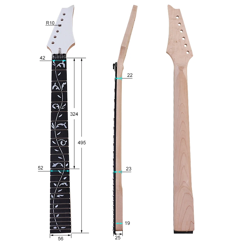 6-String 24-fret Neck Rose Wood Electric Guitar, Double Shake Neck, Carved Flower Neck Electric Guitar