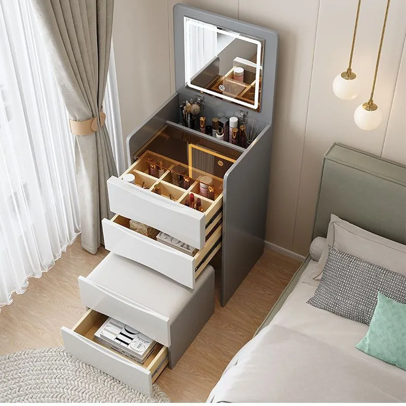 Cream style modern simple mini small multi-function with pumping Internet celebrity flip cover makeup table integrated with lamp