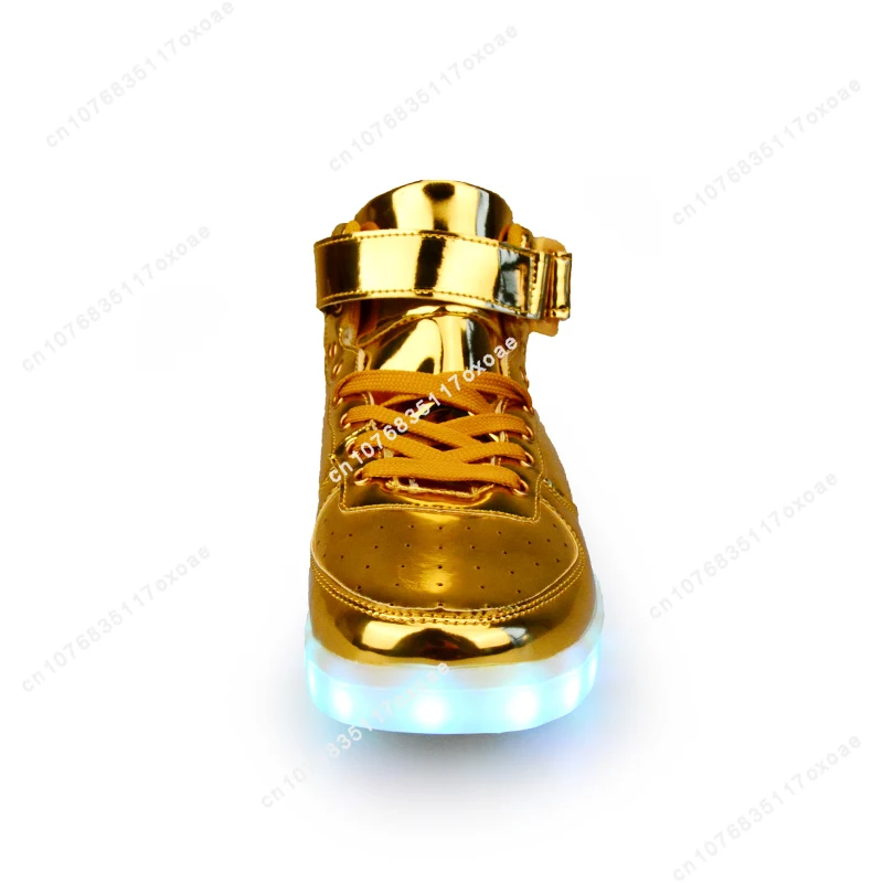 2024 Trump High Top LED Sports Light Shoes For Boys Street Dance Performances Luminous Women's Mirrored Leather Panel Sneakers