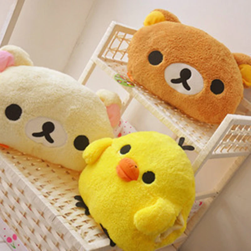 Kawaii Rilakkuma Plush Toy Kiiroitori Chick Couple Rilakkuma Pillow Teddy Bear Stuffed Doll Cushion Hand Warmer Winter Xmas Gift