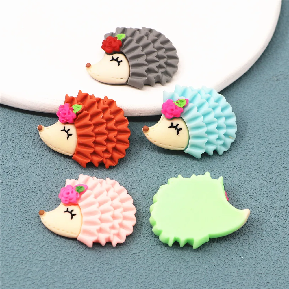 10pcs Kawaii Resin Animal Hedgehog Flatback Cabochon DIY Hair Clip Home Craft Decoration Accessories,30*24mm