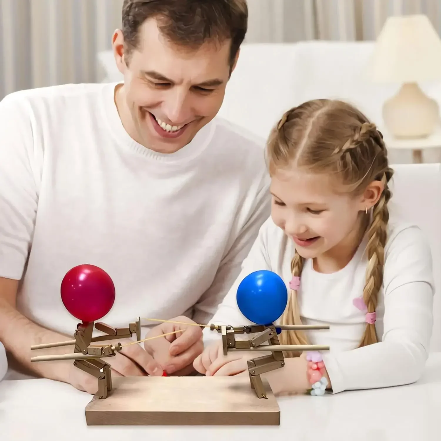 Globo de batalla de hombre de bambú con cabeza inflable, juego de fiesta de lucha de robots de madera de ritmo rápido para 2 jugadores y niños