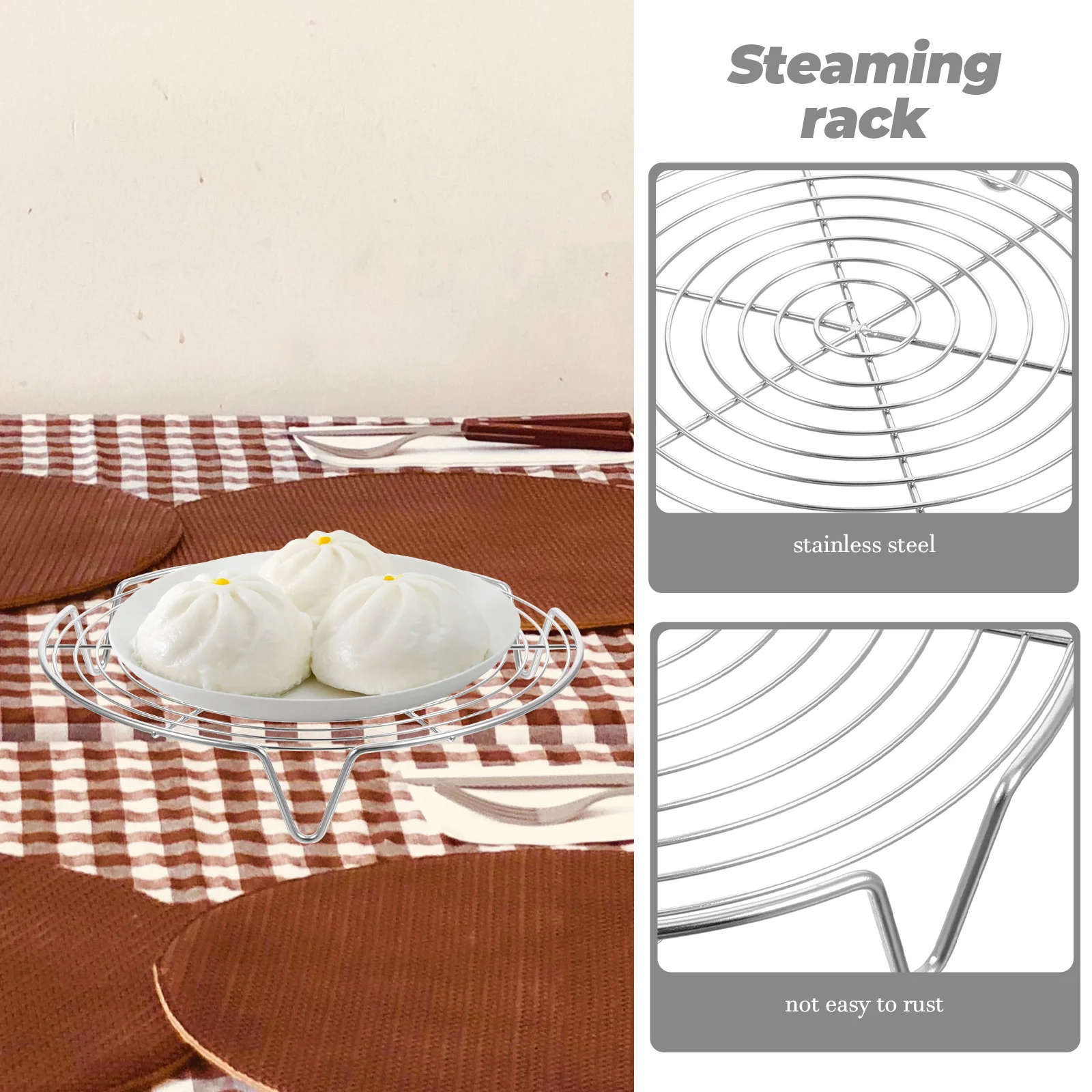 

Stainless Steel Round 3-Leg Steaming Rack Steamer Insert Even Heat Ventilated Steaming Plate for Pot Vegetable Seafood Cooking