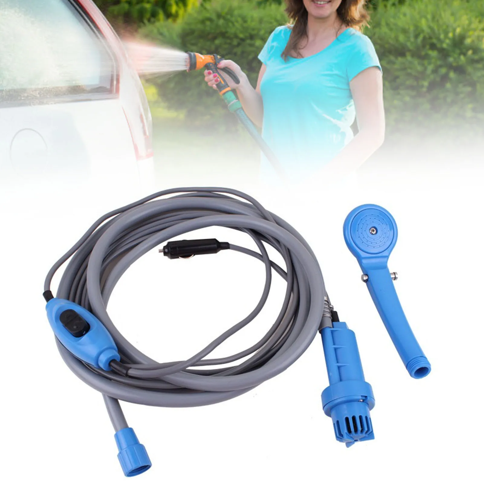 

Blue Electric Outdoor Shower Kit Portable Camping Shower Adjustable Water Leakproof 2.5 L/min Outdoor Showerhead Sprayer