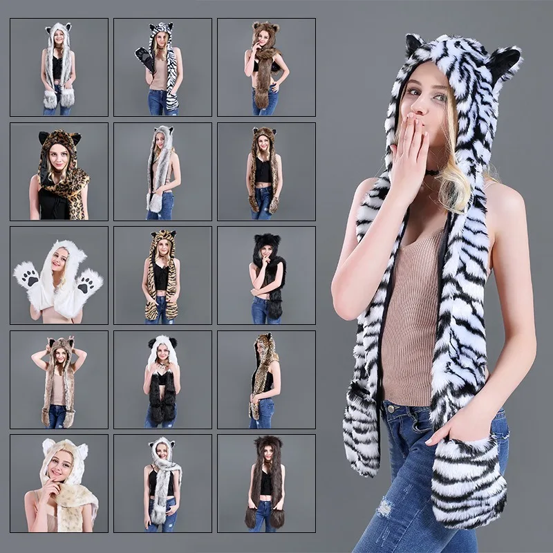 

Women's Models Fairy Three Pieces Plush Hat Animal Gloves Scarf Leisure Simple Advanced Fashion Versatile Soft New Personalized