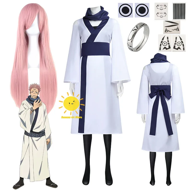 Costumes de cosplay Anime Ryomen Sukuna pour femmes, sous-vêtements, manteau, écharpe, tenues Sukuna, perruque, tatouage, bague, Halloween, Carnaval, Cosplay pour femmes adultes