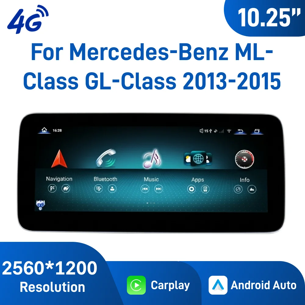 10.25 Inch Android 13 Car Navigation for Mercedes-Benz ML-Class GL-Class 2013-2015, IPS Touch Screen, Plug and Play