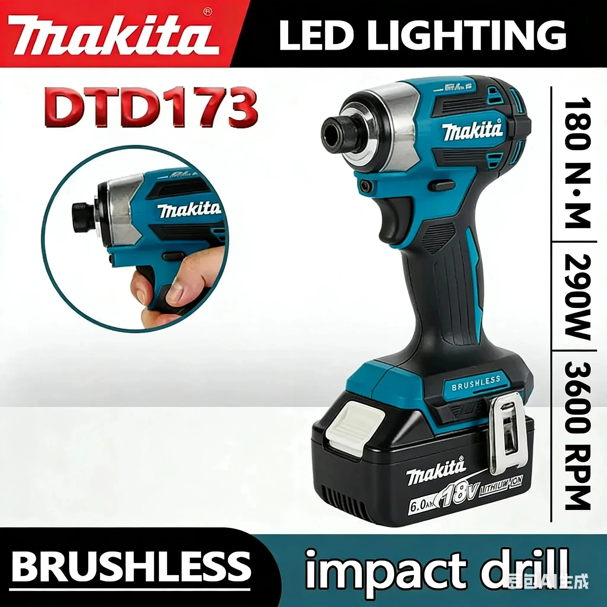 Makita DTD173 Blue 18V LXT – Visseuse à chocs sans balais rechargeable 180 Nm, outil compact pour la menuiserie, l'assemblage de boulons et le bricolage domestique