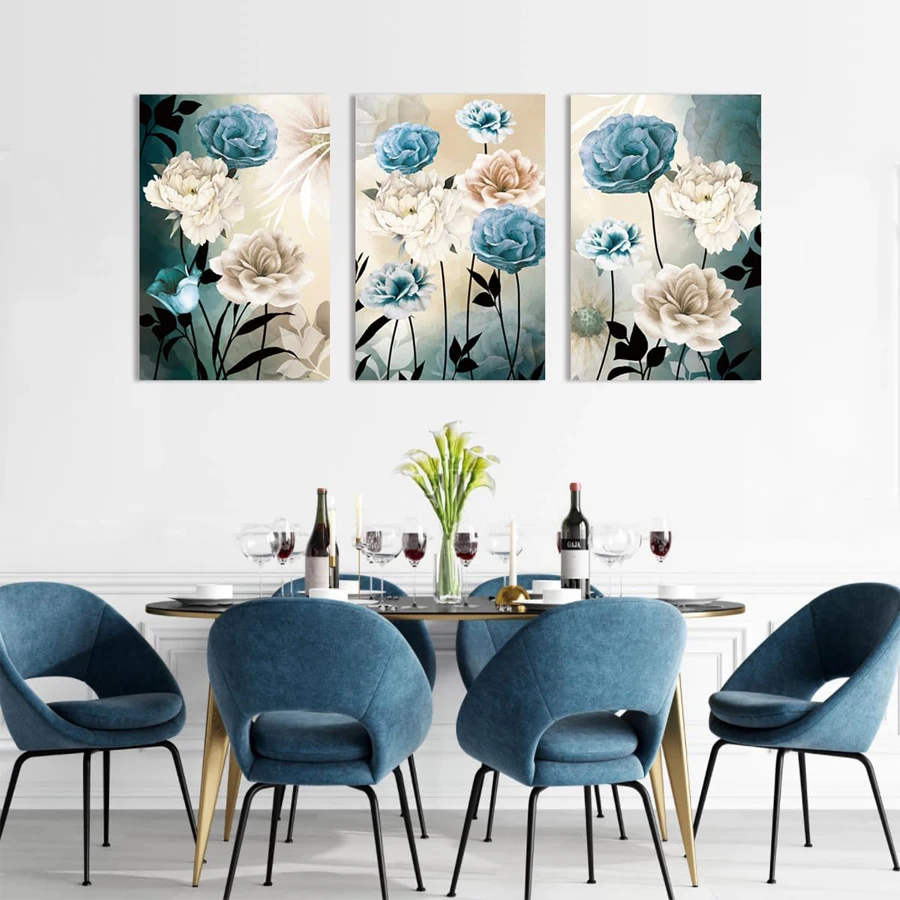 Large Blue and White Flowers DIY Full Diamond Painting Set abstract rose Embroidery Wall Sticker Mosaic Flowers triptych decor