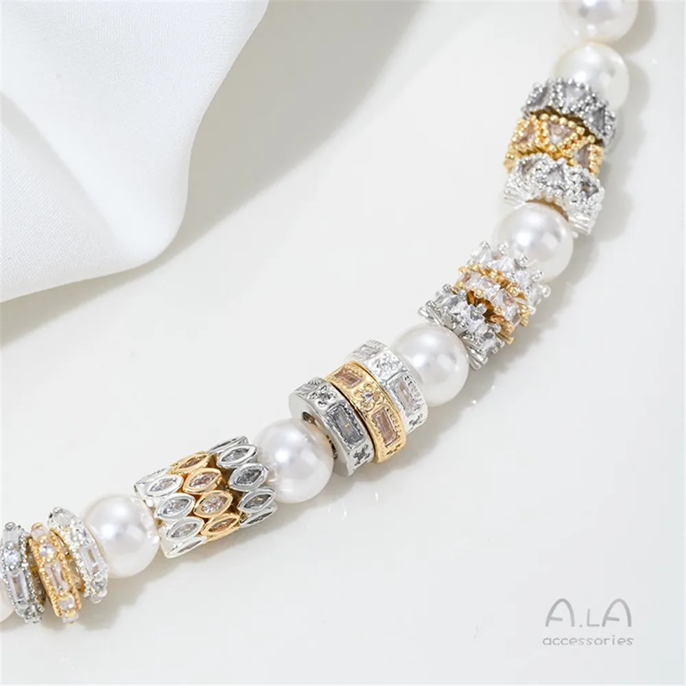 T358 14K Gold-plated, Pure Silver Zircon Beads, Crystal Spacers, Diy Hand-strung Pearl Bracelet, Jewelry Accessories