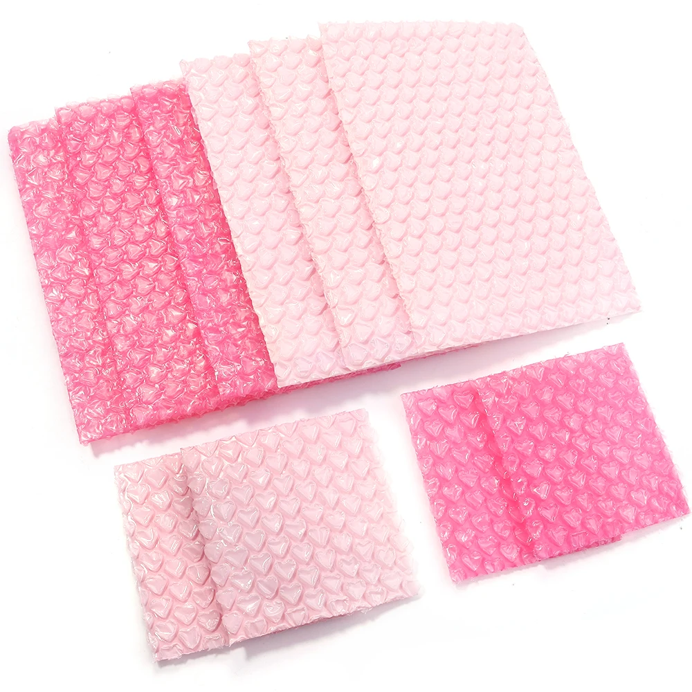 10pcs Pink Heart Bubble Cushioning Wrap Padding Bubble Packaging Film Shockproof Foam Roll Bag Paper Packing Fragile Pressure