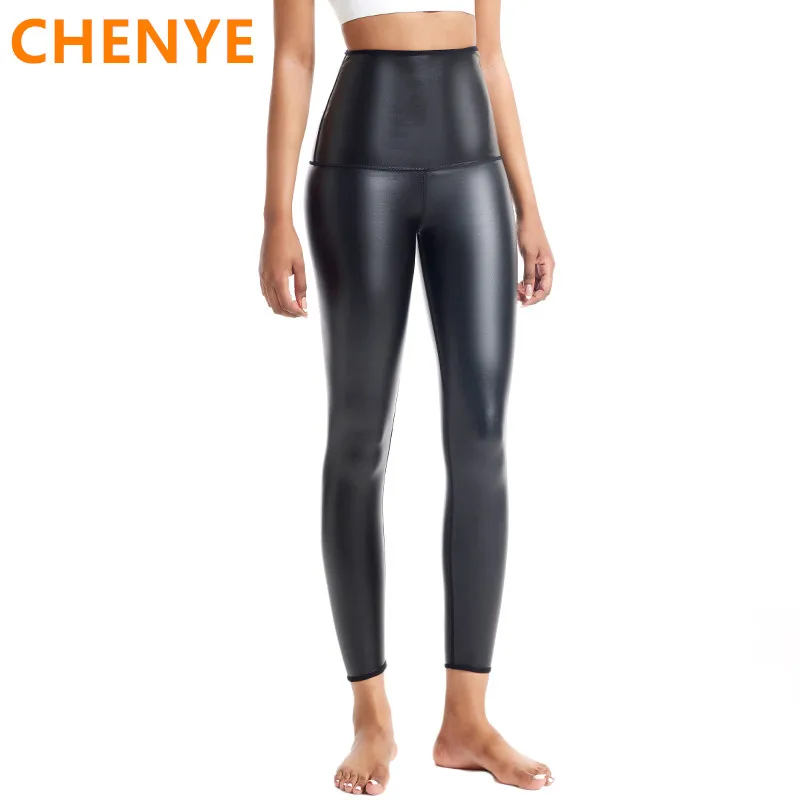 

Waist Trainer Shaping Pants Leather Shapewear Body Shaper Faux Leather Leggings for Womens High Waist Pants Black Elastic Tights