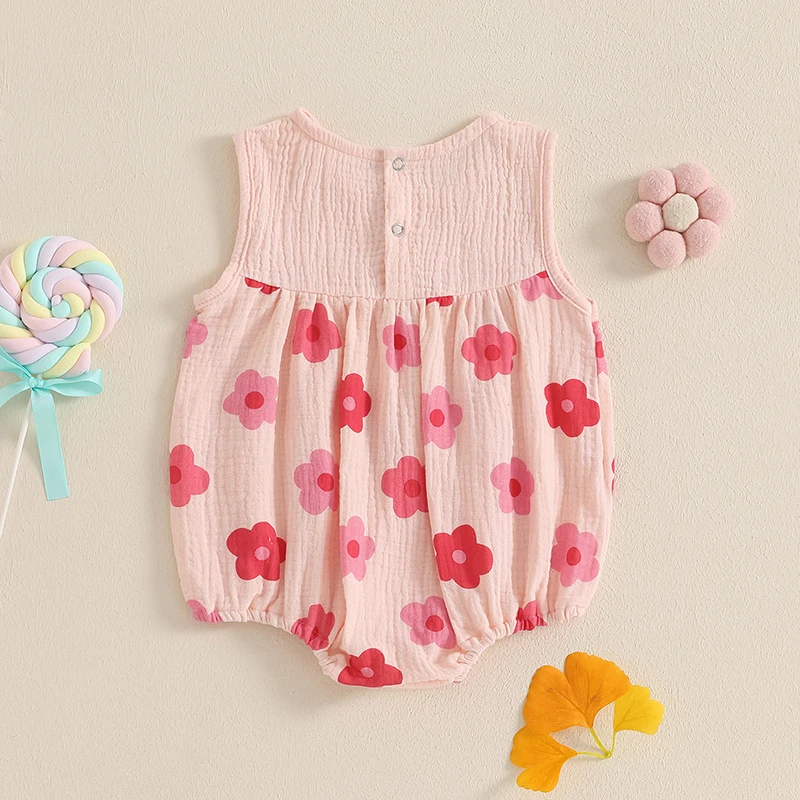 

Cute Toddler Floral Print Sleeveless Round Neck Romper Summer Jumpsuit Adorable Baby Girl Bubble Outfit