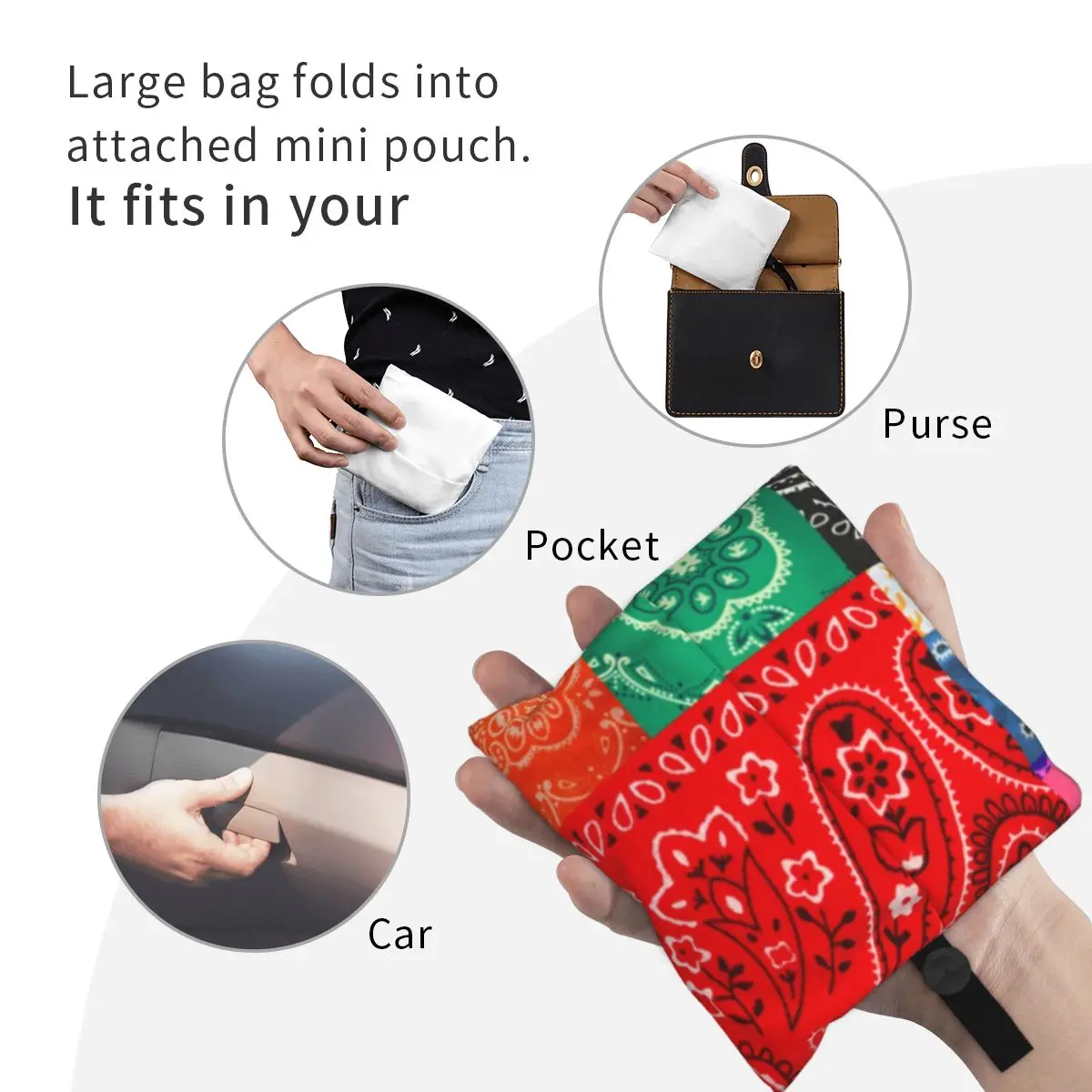 Custom Fashion Bandanna Patchwork Shopping Bag Women Portable Big Capacity Grocery Paisley Pattern Shopper Tote Bags