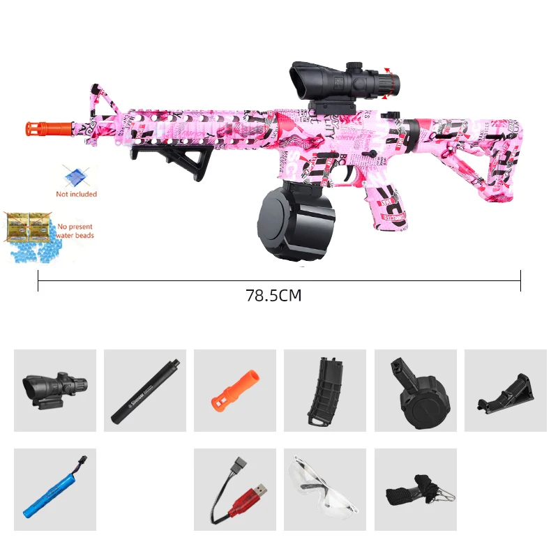 كرة جل كهربائية M4 [ترقية عالية السرعة 7.4 فولت] بندقية لعبة M4 مجمعة للغاية، مسدس كرة جل مزدوج الوضع يدوي/أوتوماتيكي للاستخدام الخارجي