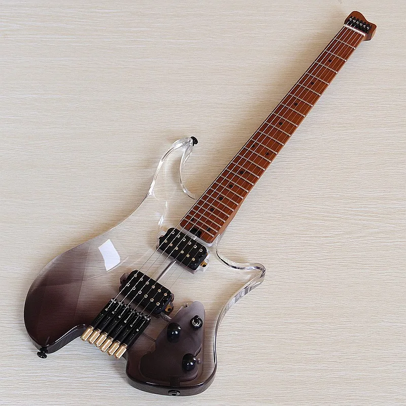 30 inch headless acrylic electric guitar gradual change color piano body baked maple handle 24 pins acrylic guitar