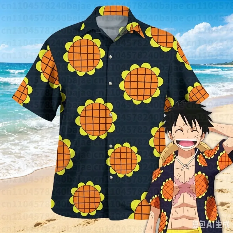 Luffy Dressrosa Shirt Cosplay Outfit Sunflower Hawaiian Shirt Spring Sports Men's T-Shirt Children's Clothing Tee Y2k Woman