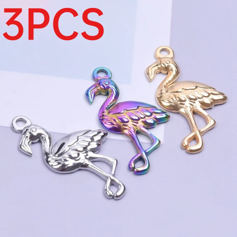 3Pcs Stainless Steel Flamingo Charms Western Bird Pendants DIY Handmade Jewelry Making Supplies Minimalist Luxury Accessories