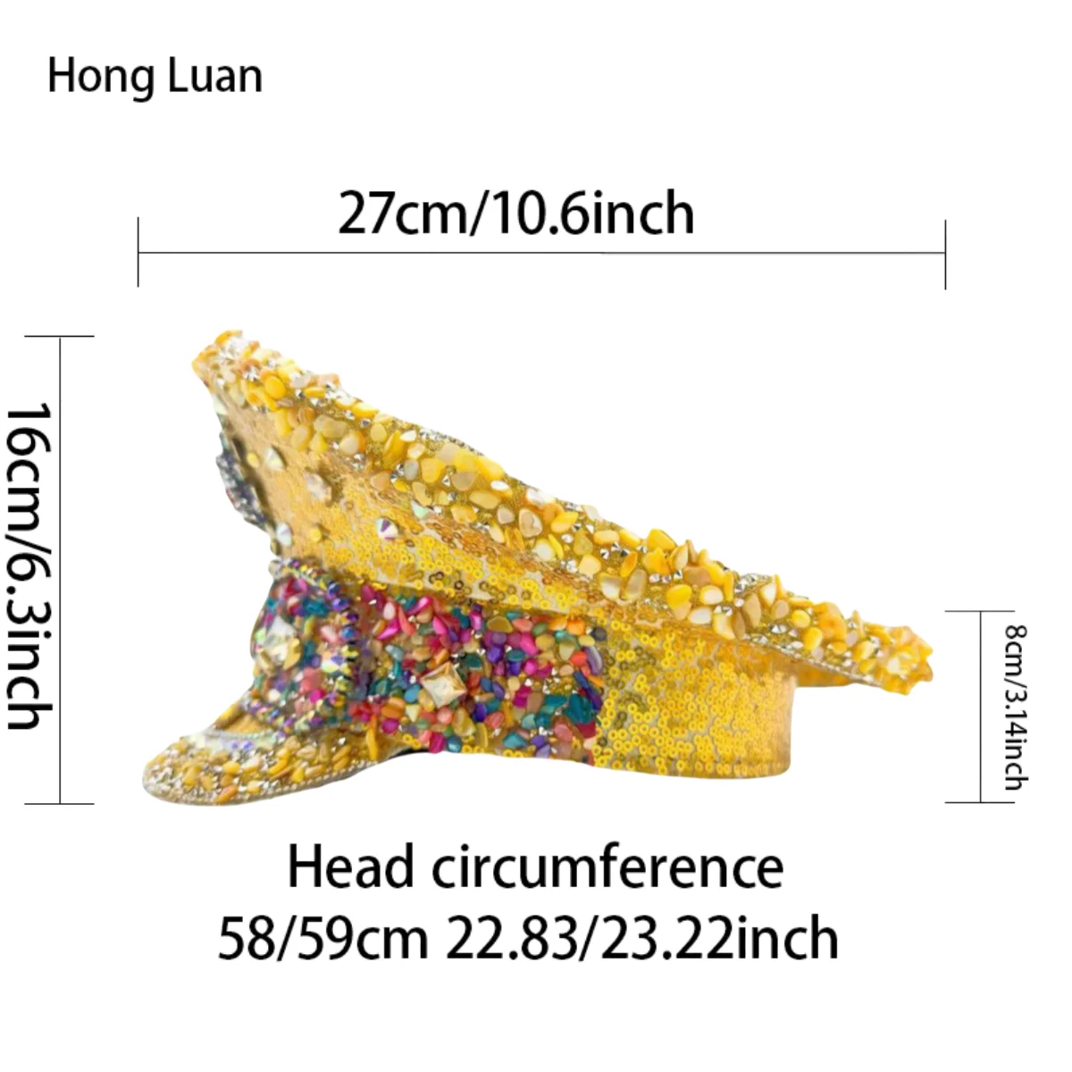 HongLuan gele glitter kapitein hoeden strass voor muziekfestival vrouw, carnaval kostuum hoed volwassene, cosplay vrouwelijke accessoires