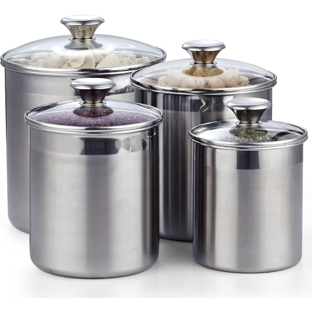 

4-Piece Stainless Steel Airtight Food Storage Canisters Set with Glass Lids for Kitchen Pantry