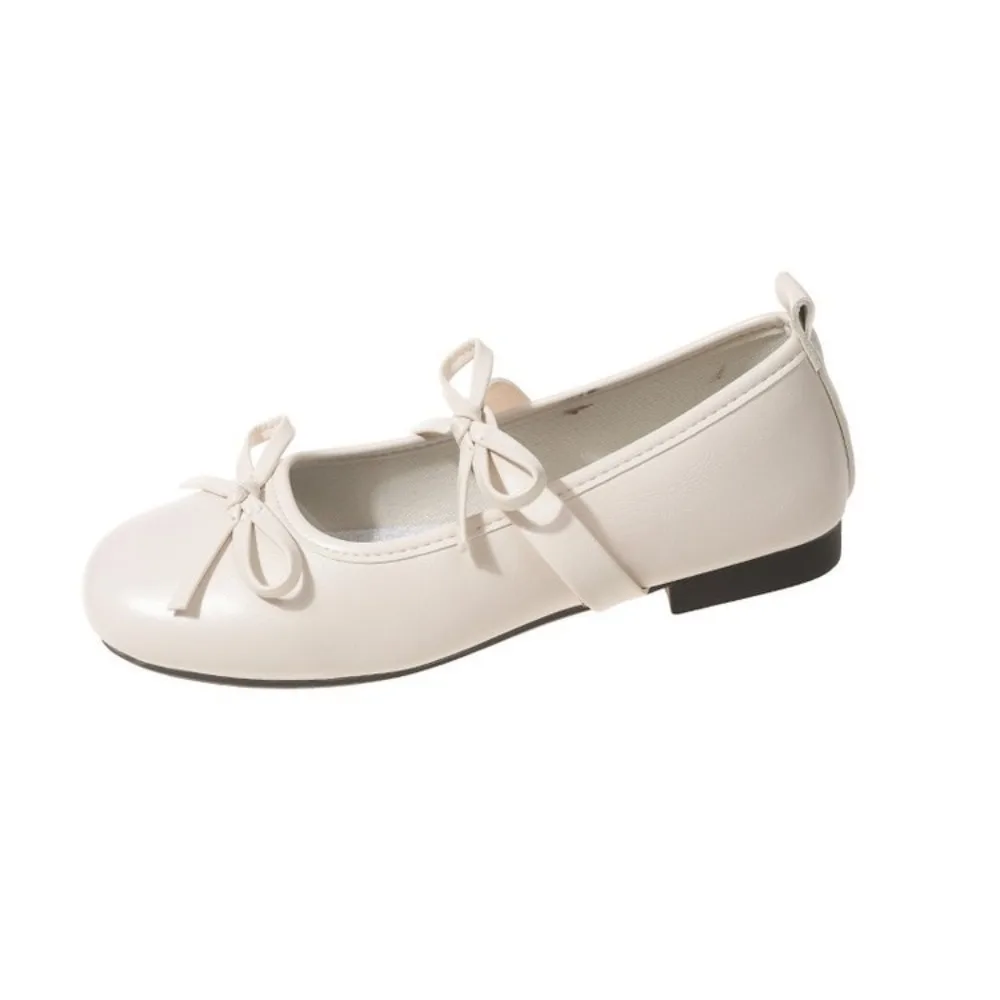 أحذية مسطحة بعقدة حلوة قابلة للتنفس ونعل ناعم من جلد البولي يوريثان سهلة الارتداء بلون سادة كاجوال أحذية باليه مسطحة للفتيات