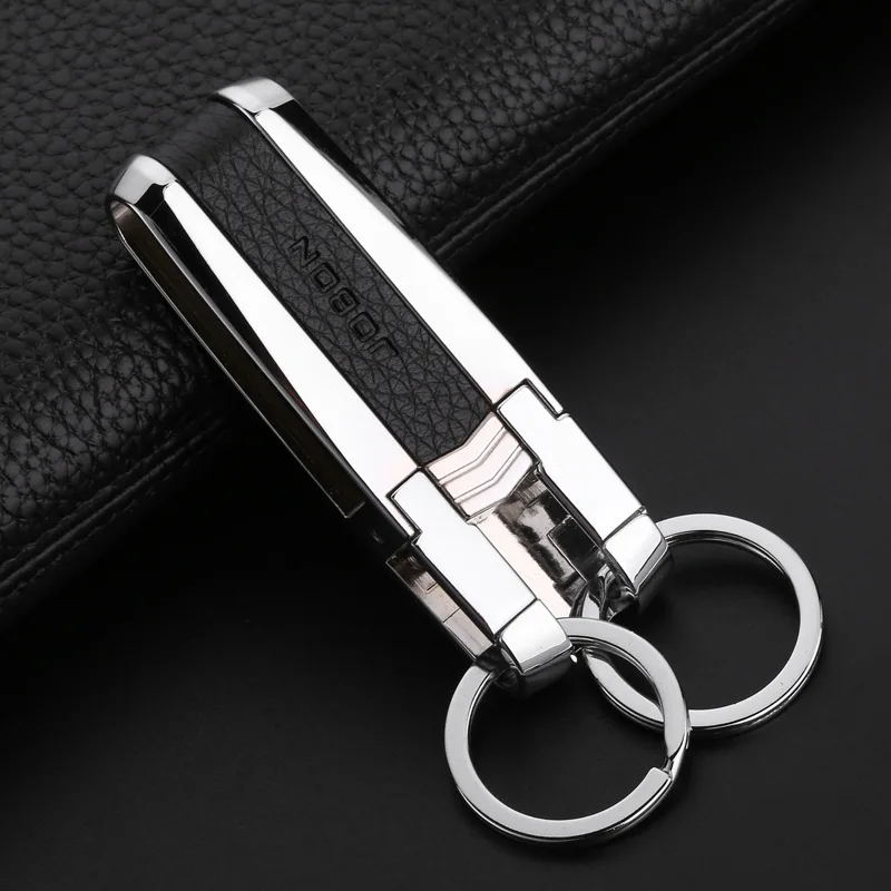 High-grade Men Waist Hanging Key Chain Leather Belt Keychain Metal Double Keyring Auto Pendant Car Key Holder Accessories