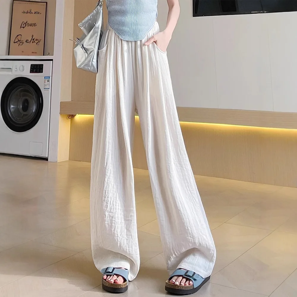 2026 New Linen Wide Leg Pants Women Summer Minimalist Thin Cotton Linen Casual Pants Oversize High Waist Baggy Trousers Trendy