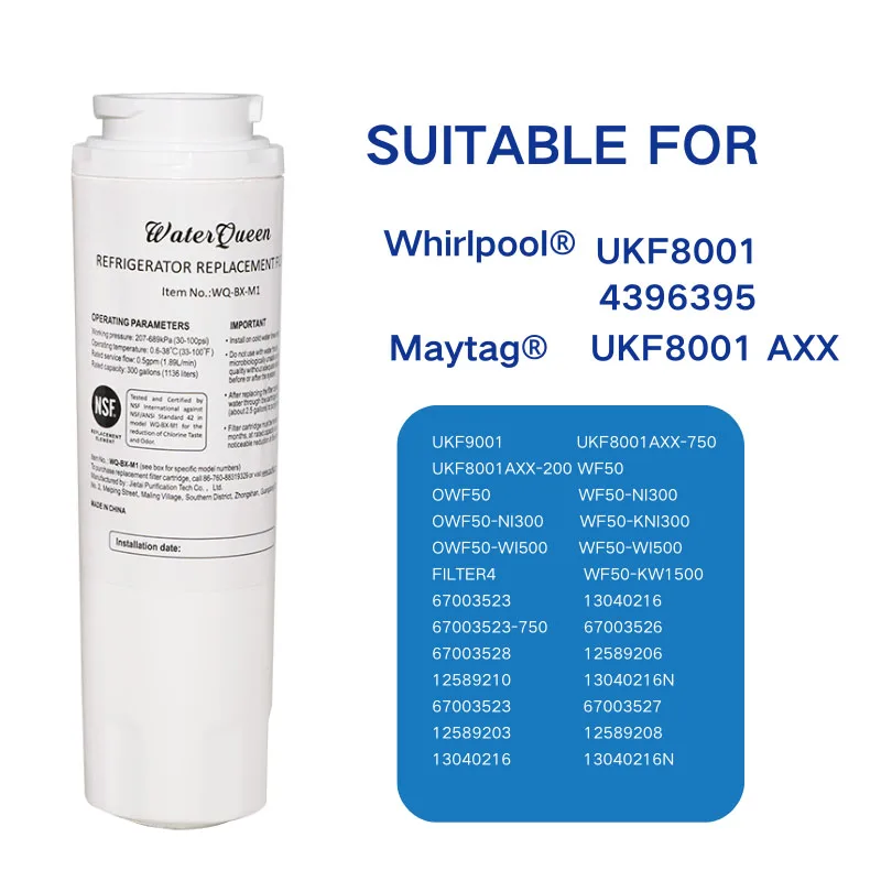 Замена фильтра для воды на холодильник для Whirlpool UKF8001, UKF8001AXX, UKF9001, 4396395 , Maytag UKF8001 AXX, нарезанный хлор, NSF