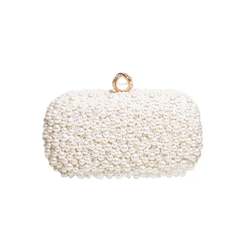 Celebrity Wedding Pearl Bags Ladies Classic Beige Square Evening Bags Bridal Clutch Purse Beading Handbags Bolso Mujer