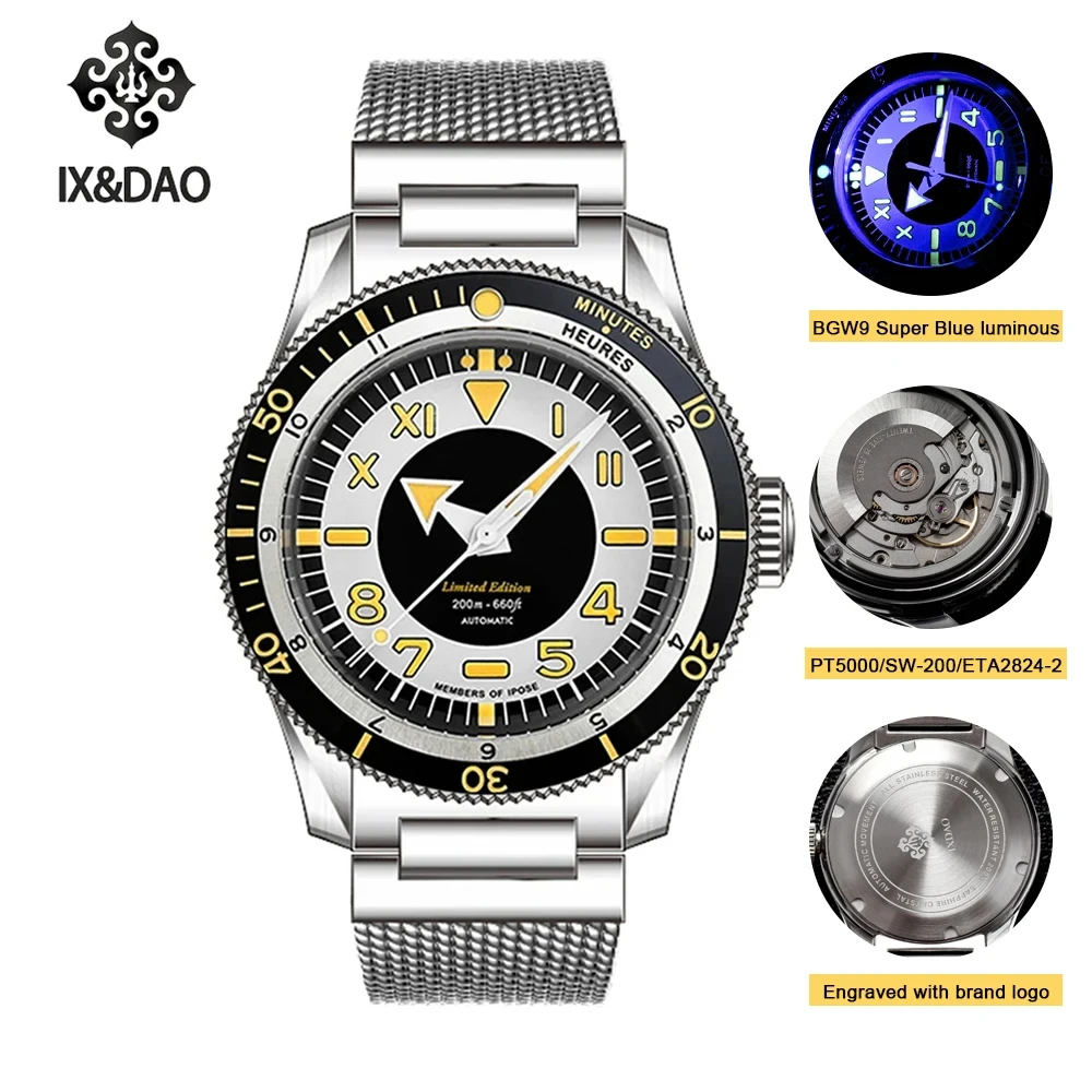 

IPOSE IX&DAO Men's Sports Automatic Mechanical Watch GMT stainless steel Sapphire crystal Waterproof Diver Clock reloj hombre