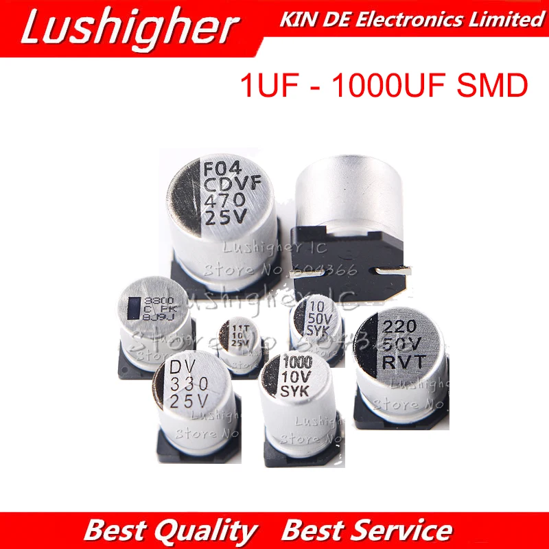 10 pces 25v 470uf tamanho 10x10.5mm smd 25v470uf 1uf-1000uf 25v 470uf 16v 3300uf 10v 2200uf 220uf capacitor eletrolítico de alumínio