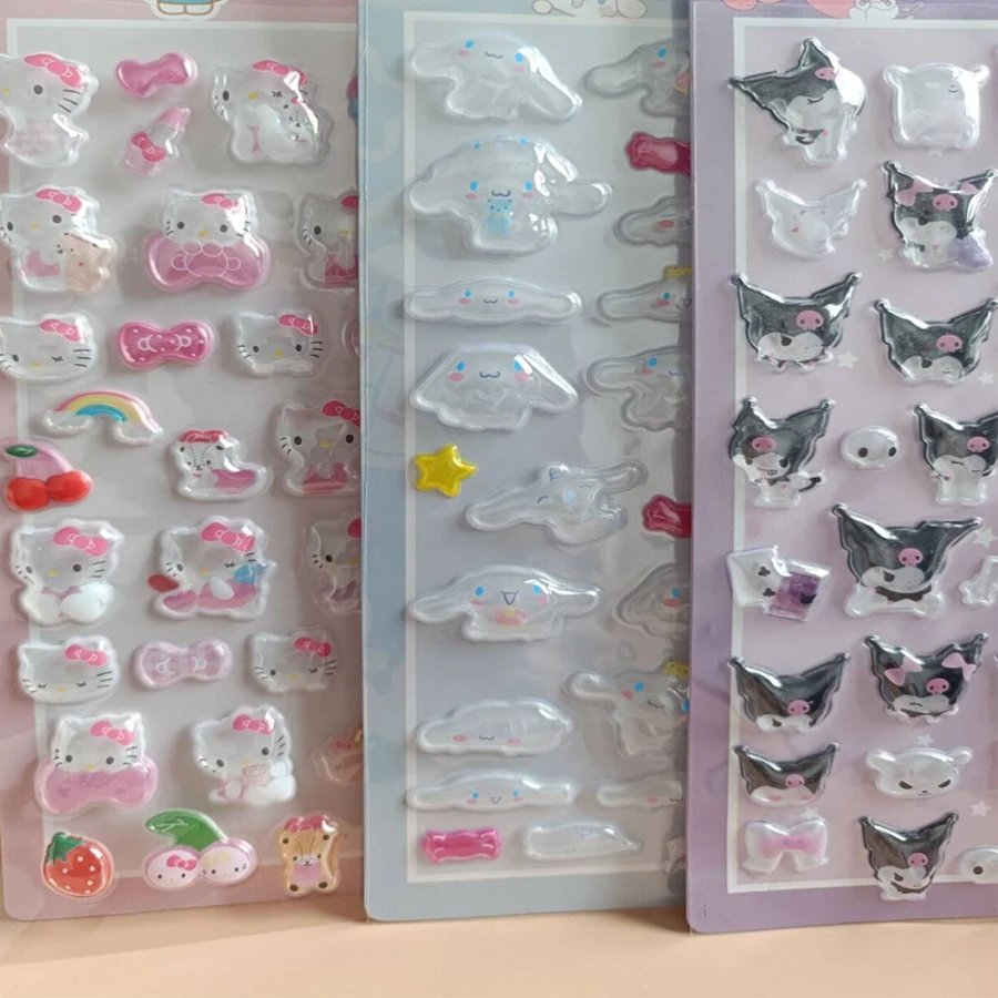 6 szt. Urocze, modne, zabawne naklejki na telefon z motywem cynamonu, naklejki dekoracyjne 3D z kryształkami Hello Kitty, zabawki dla dzieci