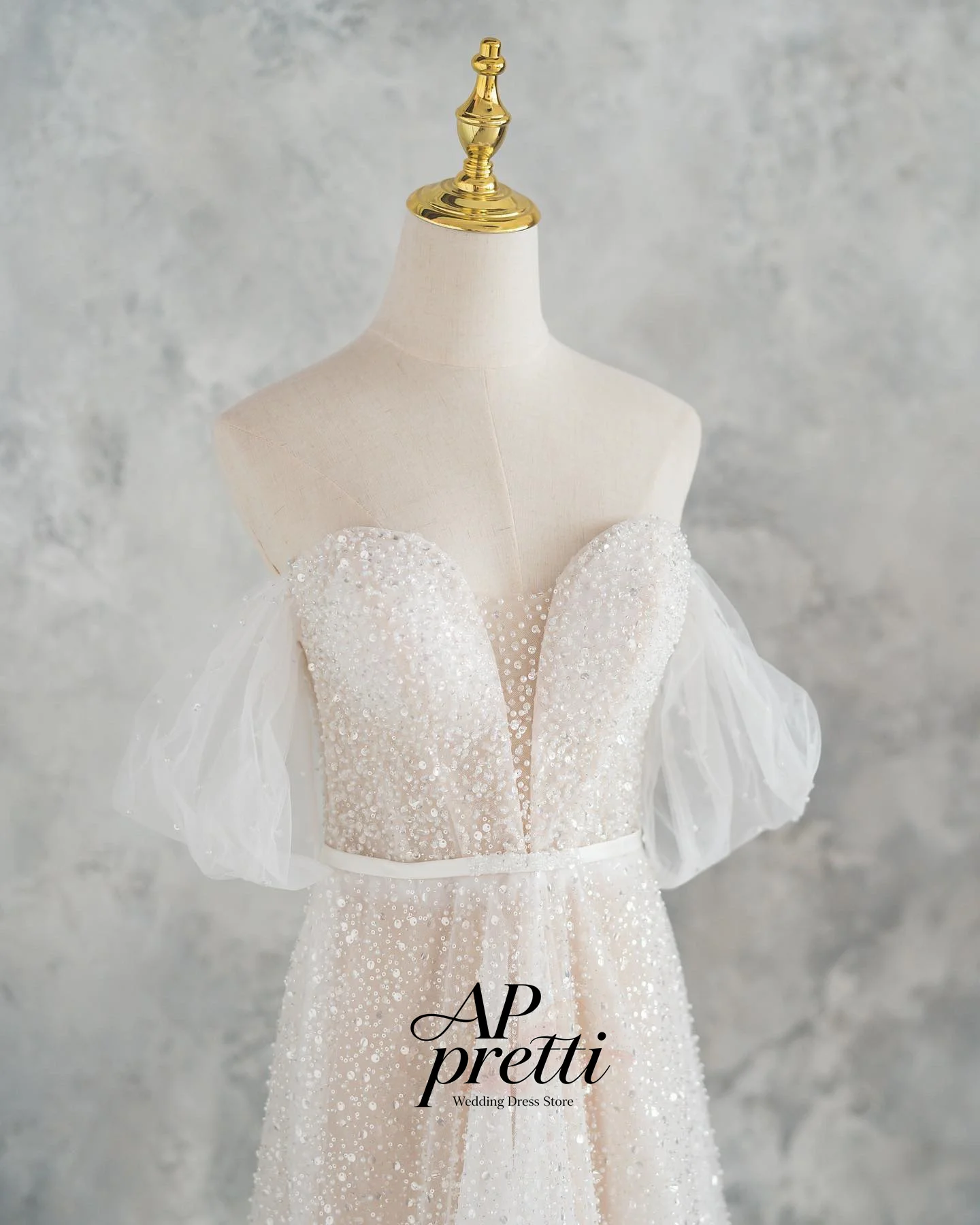 AP pretti Sweet Tulle Korea Wedding Dress Photo Shoot V-Neck Customized Off the Shoulder A-line Floor-Length Bridal Gown 웨딩드레스