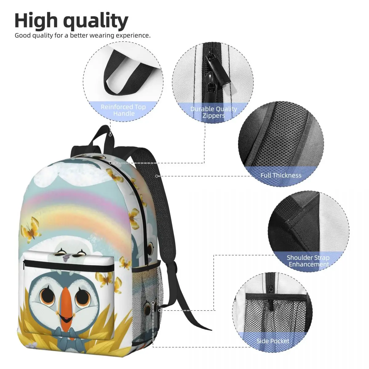 Puffin Rock And New Friends Backpack Student BookBag Kids School Bag Computer Shoulder Bags for Men Women