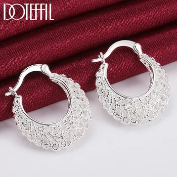 DOTEFFIL 925 sterling zilveren holle bloem U-cirkel oorbellen voor vrouwen Lady beste cadeau mode charme zilveren bruiloft sieraden