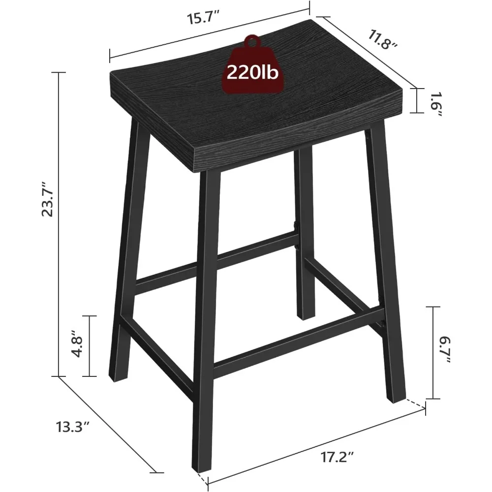 Industrial Bar Stools Set of 2 with Footrest, 23.7 Inch Counter Height Stools for Kitchen Dining Room Bar