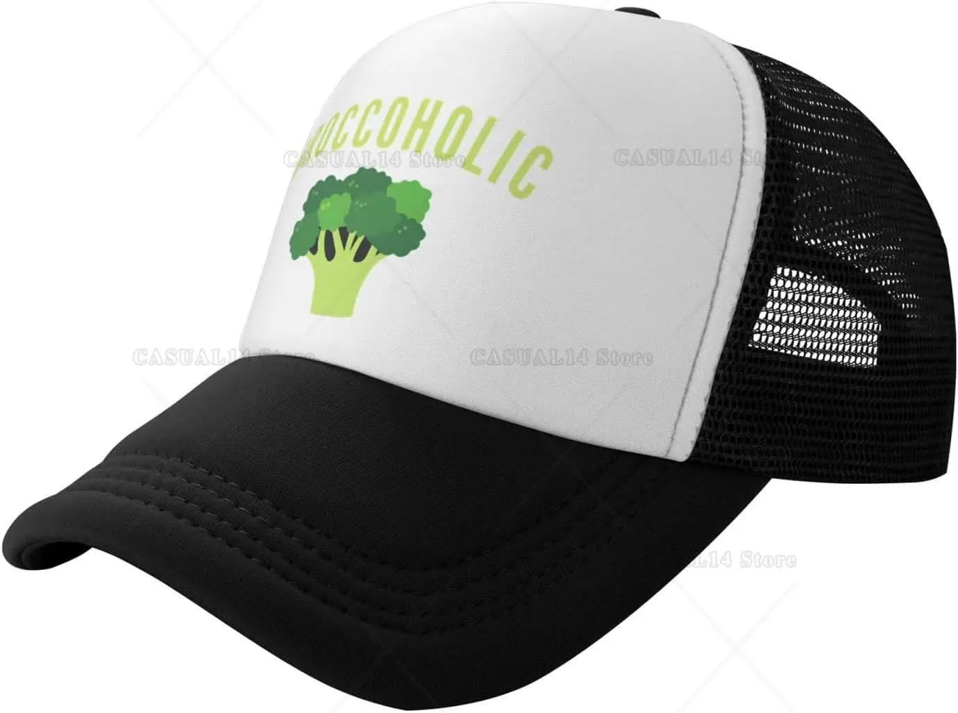 Vegan brokoli Broccoholic topi Trucker jaring lucu dapat diatur untuk dewasa topi klasik uniseks topi memancing hitam