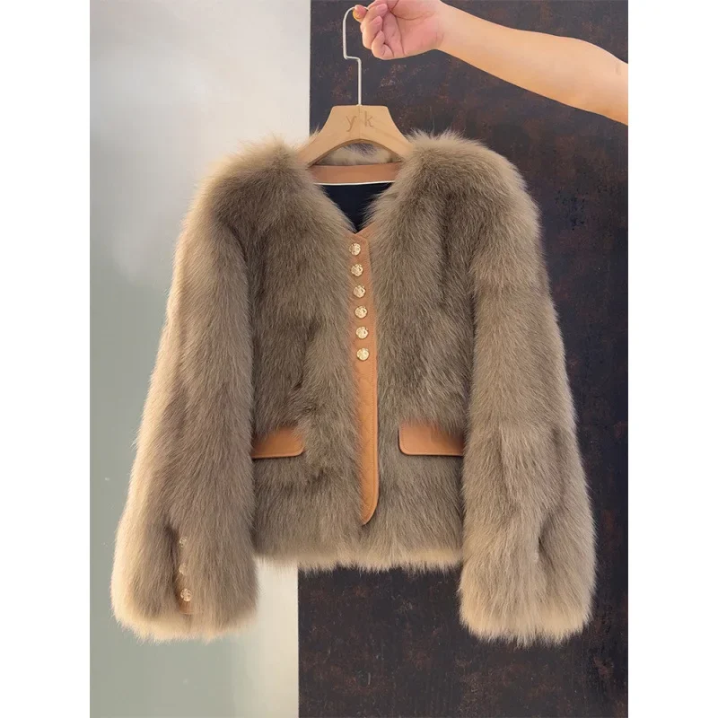 

Autumn Winter New Style Heining Korean Style Small Fragrance Wind Spun Fox Fur Fashionable Fox Fur Jacket Women's Outerwear